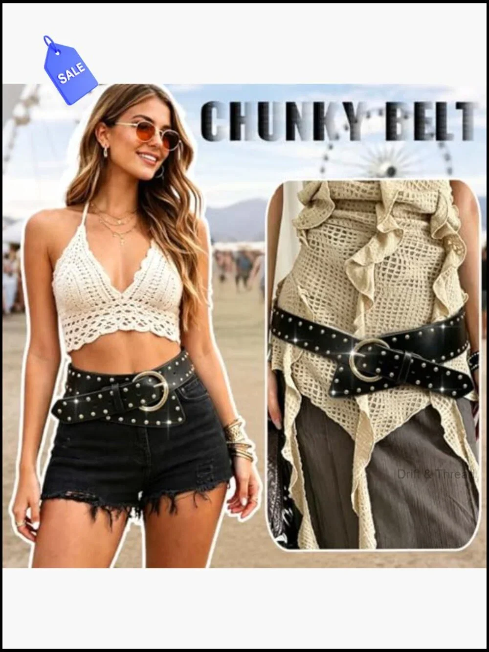 Punk Studded Wide Waist Belt for Women Faux Leather Cowgirl Belt
